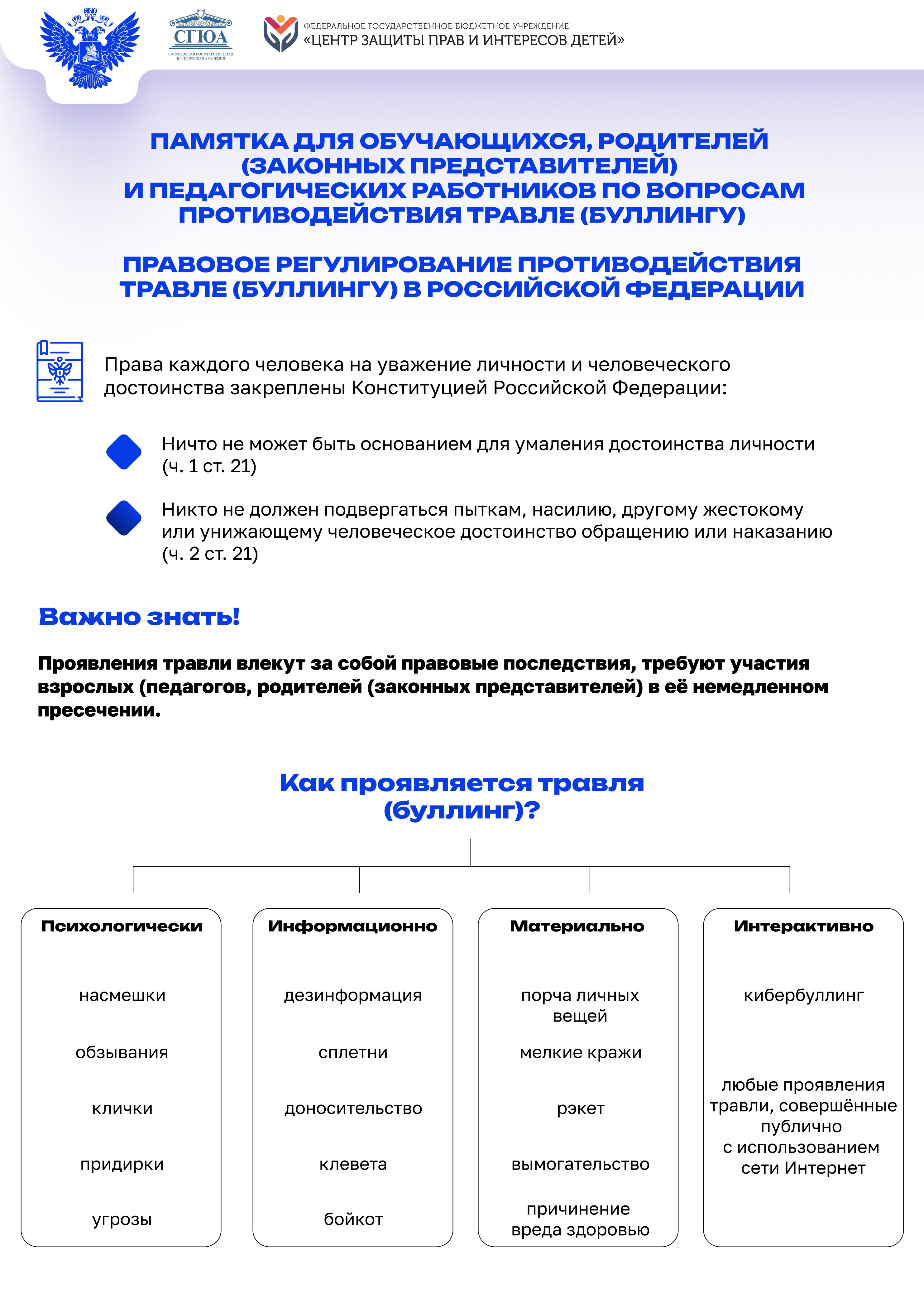 Профилактика буллинга, памятки.